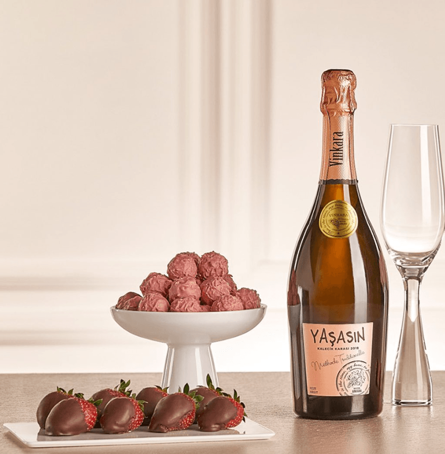 Champagne bottle with chocolate truffles